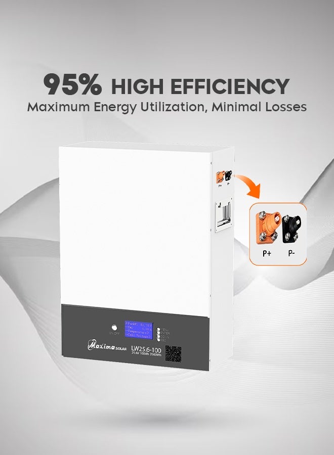 Maxima Solar Wall-Mounted Lithium Battery 25.6V/100Ah - High Capacity, Long Life, Efficient Energy Storage for Systems, Built-In BMS Protection, LCD display for easy monitoring. - Image 2